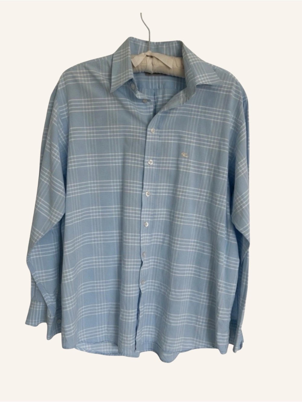 Burberry Blue Plaid Men's Blue Button-Up Shirt Size Large Cotton Lightweight